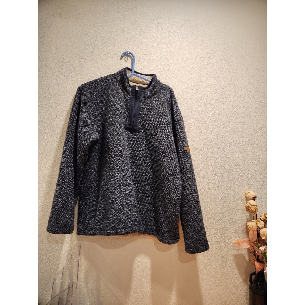Orvis Sherpa Lined 1/4 Zip Pullover Sweater Jacket L Blue Outdoor‎ Fleece Knit